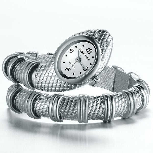 Unique Fashion Quartz Watch women Snake Shaped Bracelet Watch Diamond Ornaments Luxury Silver Gold