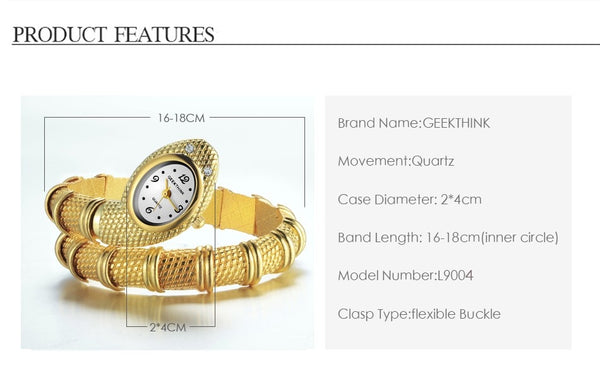 Unique Fashion Quartz Watch women Snake Shaped Bracelet Watch Diamond Ornaments Luxury Silver Gold