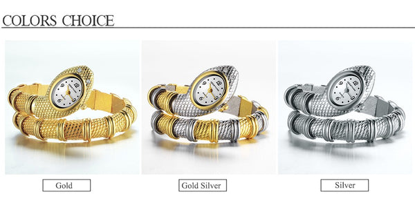 Unique Fashion Quartz Watch women Snake Shaped Bracelet Watch Diamond Ornaments Luxury Silver Gold