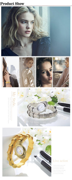 Unique Fashion Quartz Watch women Snake Shaped Bracelet Watch Diamond Ornaments Luxury Silver Gold