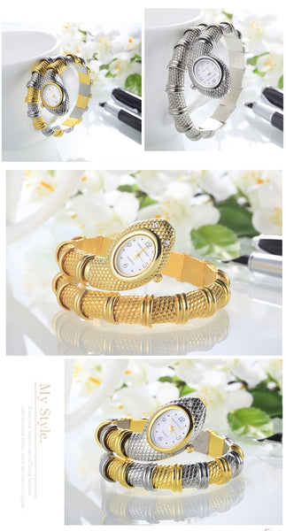 Unique Fashion Quartz Watch women Snake Shaped Bracelet Watch Diamond Ornaments Luxury Silver Gold