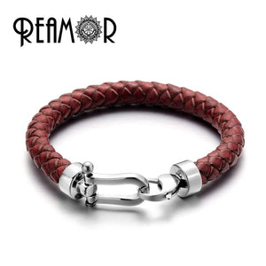 Genuine Braided Leather Men Bracelets 316l Stainless Steel Horseshoe Lobster Clasp