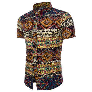 Men Hawaiian Shirts Cotton Summer Beach Shirt