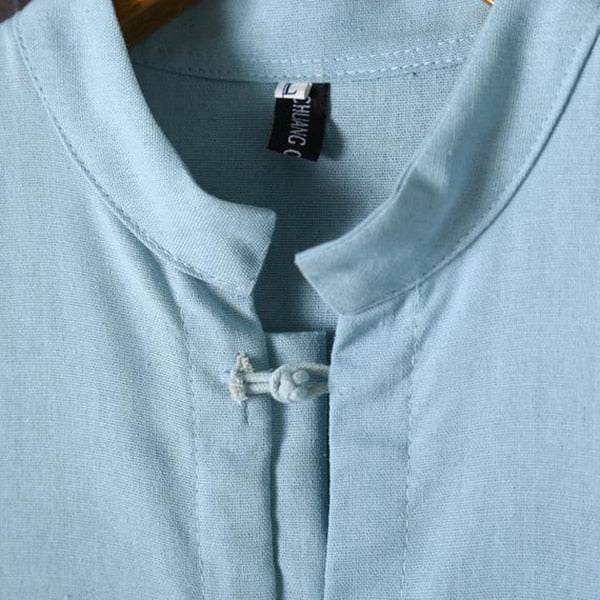 Men's Shirts Cotton Linen 5XL Folded Sleeve Mandarin Collar