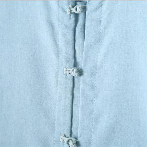 Men's Shirts Cotton Linen 5XL Folded Sleeve Mandarin Collar