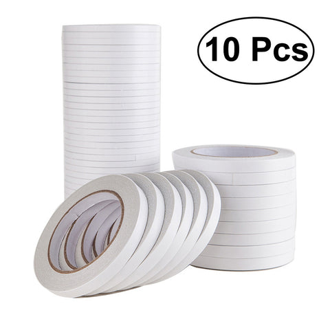 10Pcs 1.2x800cm Double-Sided Adhesive Tape for Arts Crafts Photography Gift Wrapping Office School Stationery