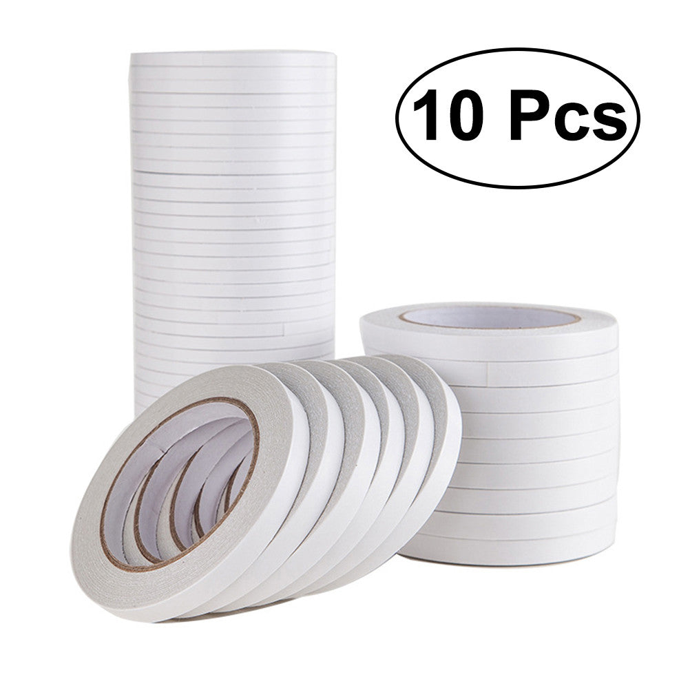 10Pcs 1.2x800cm Double-Sided Adhesive Tape for Arts Crafts Photography Gift Wrapping Office School Stationery
