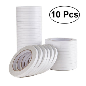 10Pcs 1.2x800cm Double-Sided Adhesive Tape for Arts Crafts Photography Gift Wrapping Office School Stationery