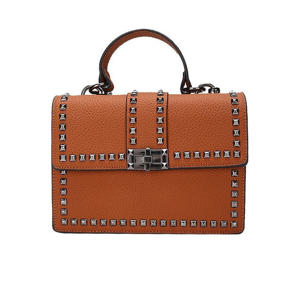 Cover Rivet Bag Girls Fashion Shoulder Bag Ladies PU Leather Handbags