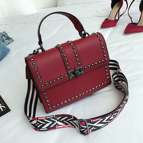 Cover Rivet Bag Girls Fashion Shoulder Bag Ladies PU Leather Handbags