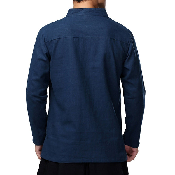 Mens Shirts Dress Cotton Linen Loose Autumn Long Sleeve Shirts V-Neck