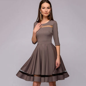 Spring Autumn Vintage Three Quarter Sleeve Dress O-Neck A-Line Patchwork