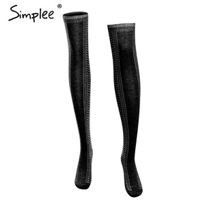 Knitted mesh women long stockings Winter autumn warm thigh high over the knee socks