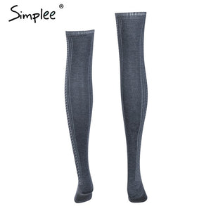 Knitted mesh women long stockings Winter autumn warm thigh high over the knee socks