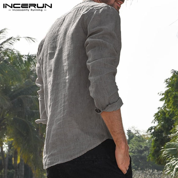 Long Sleeve Dress Henley Shirt Solid Loose Casual Shirts For Men