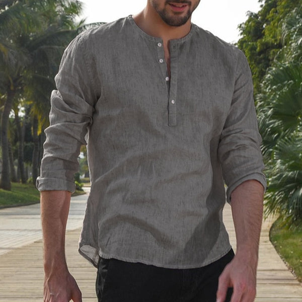 Long Sleeve Dress Henley Shirt Solid Loose Casual Shirts For Men