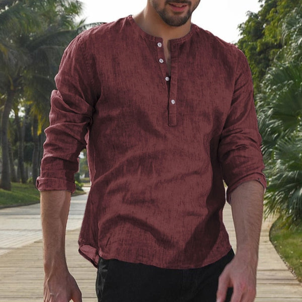 Long Sleeve Dress Henley Shirt Solid Loose Casual Shirts For Men