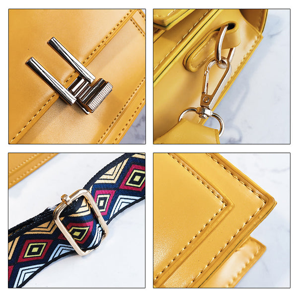 2018 Small Flap PU Patent Leather Shoulder Bags with Colorful Wide Strap