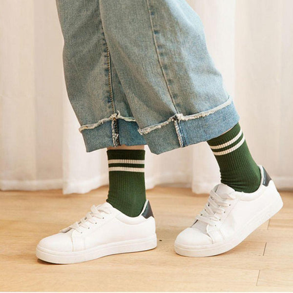 Mid Socks Women Casual 1 Pair Striped Yellow Socks Cotton