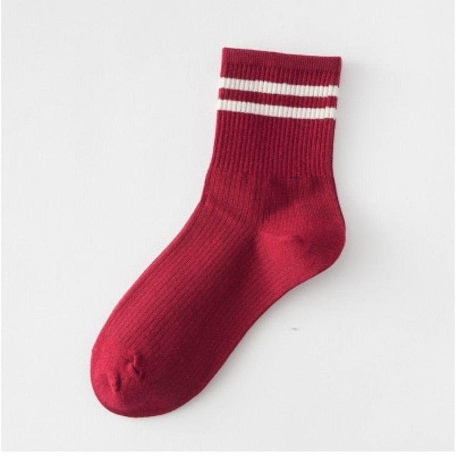 Mid Socks Women Casual 1 Pair Striped Yellow Socks Cotton