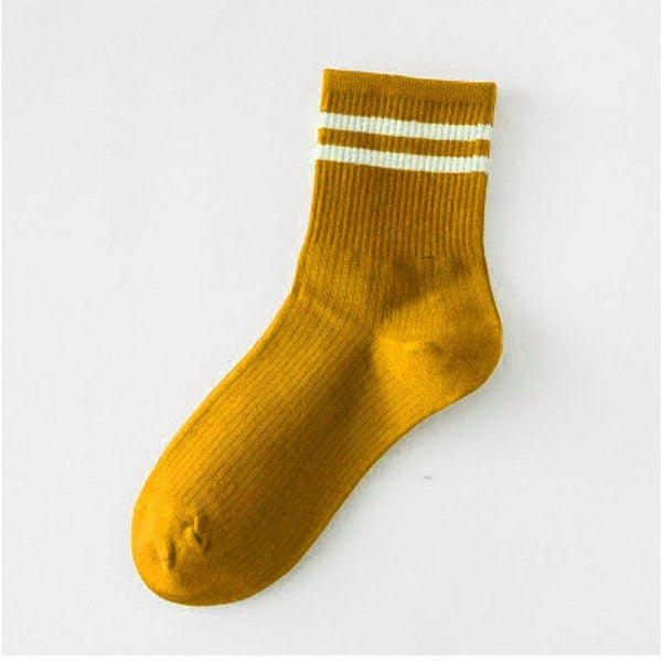 Mid Socks Women Casual 1 Pair Striped Yellow Socks Cotton