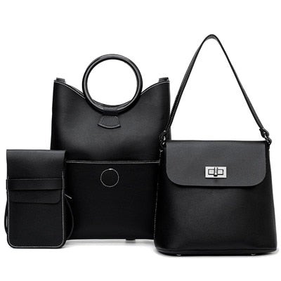 Soft Pu Leather 3 pieces  Shoulder Bag 2018 Female Lock Messenger Bag Small Phone Bag Set