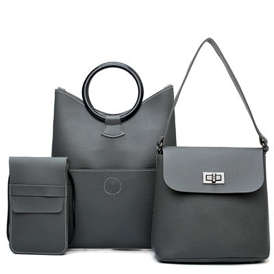 Soft Pu Leather 3 pieces  Shoulder Bag 2018 Female Lock Messenger Bag Small Phone Bag Set
