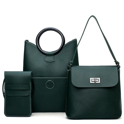 Soft Pu Leather 3 pieces  Shoulder Bag 2018 Female Lock Messenger Bag Small Phone Bag Set