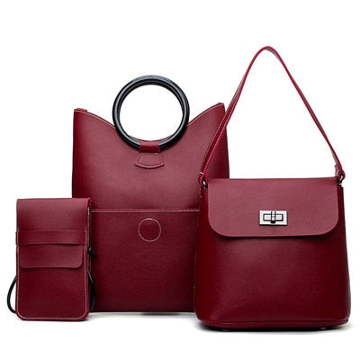 Soft Pu Leather 3 pieces  Shoulder Bag 2018 Female Lock Messenger Bag Small Phone Bag Set