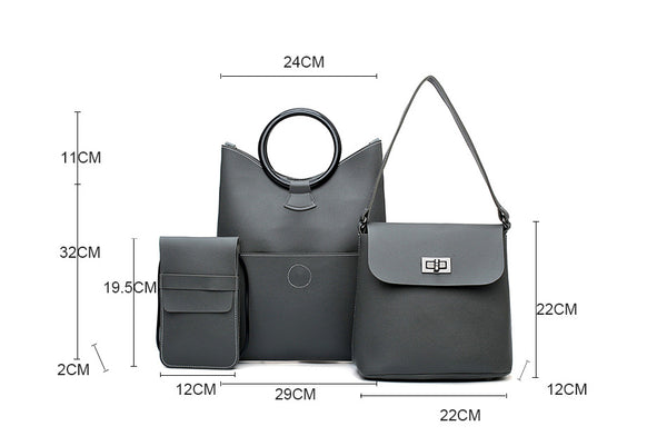Soft Pu Leather 3 pieces  Shoulder Bag 2018 Female Lock Messenger Bag Small Phone Bag Set