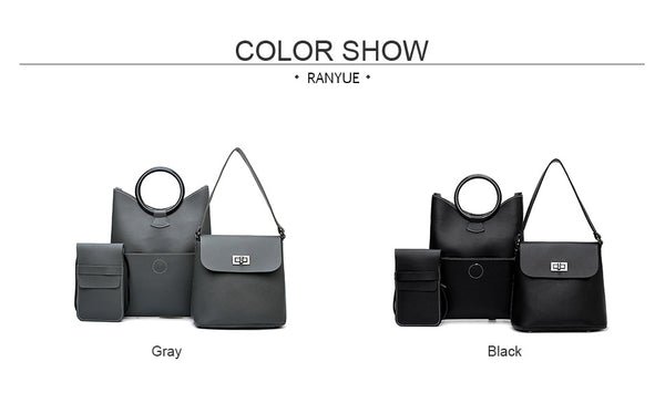 Soft Pu Leather 3 pieces  Shoulder Bag 2018 Female Lock Messenger Bag Small Phone Bag Set