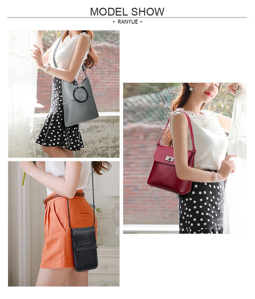 Soft Pu Leather 3 pieces  Shoulder Bag 2018 Female Lock Messenger Bag Small Phone Bag Set