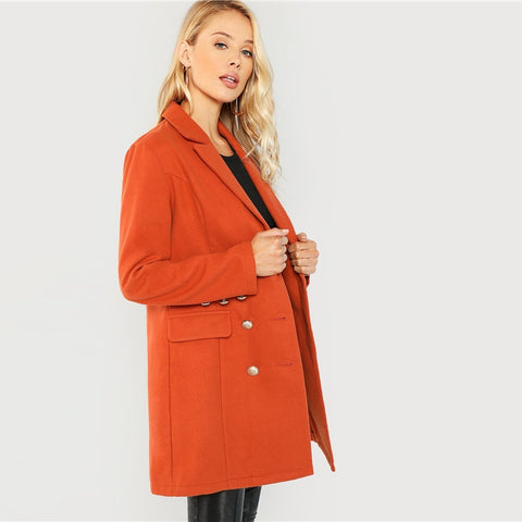 Office Lady Elegant  Notched Neck Fashion Solid Coat 2018 Autumn