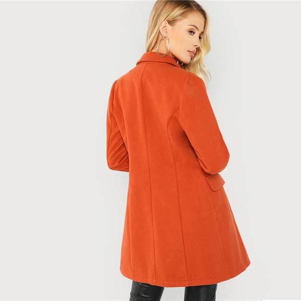 Office Lady Elegant  Notched Neck Fashion Solid Coat 2018 Autumn