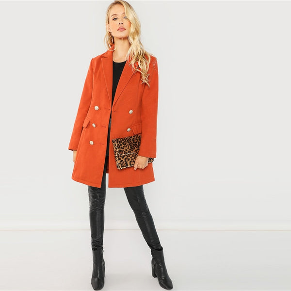Office Lady Elegant  Notched Neck Fashion Solid Coat 2018 Autumn