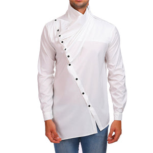 Solid Turtleneck Button Up Autumn Long Sleeve Shirt for Men