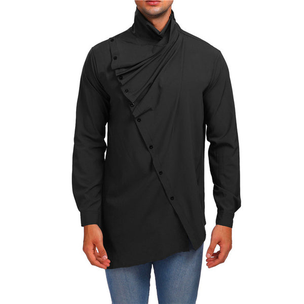 Solid Turtleneck Button Up Autumn Long Sleeve Shirt for Men