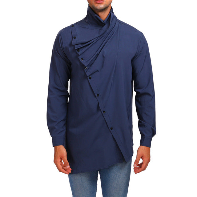Solid Turtleneck Button Up Autumn Long Sleeve Shirt for Men