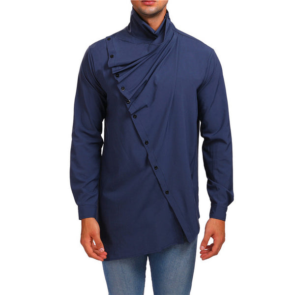 Solid Turtleneck Button Up Autumn Long Sleeve Shirt for Men