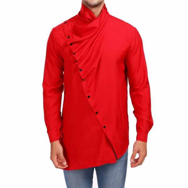 Solid Turtleneck Button Up Autumn Long Sleeve Shirt for Men
