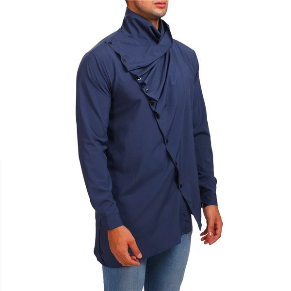 Solid Turtleneck Button Up Autumn Long Sleeve Shirt for Men