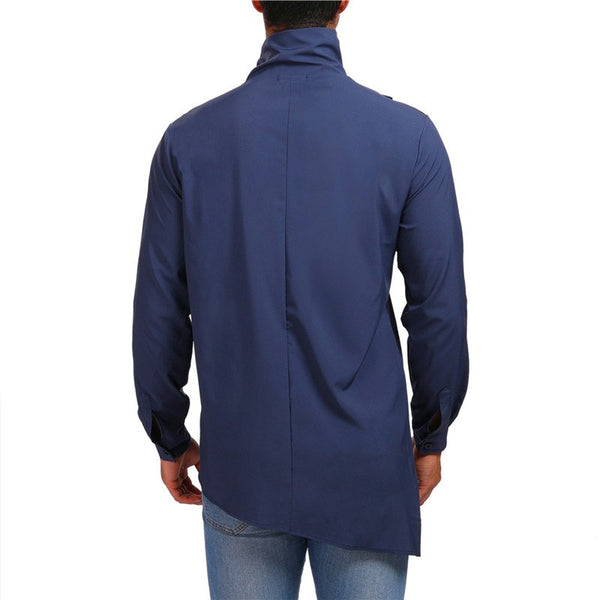 Solid Turtleneck Button Up Autumn Long Sleeve Shirt for Men