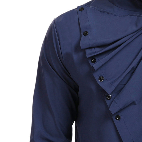 Solid Turtleneck Button Up Autumn Long Sleeve Shirt for Men