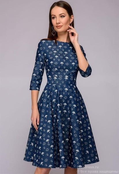 winter Dress Flower Print Half Quarter sleeve patchwork Dress Women casual