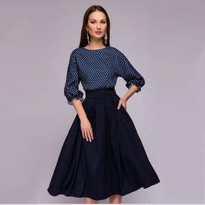Flower Print Three Quarter sleeve patchwork Dress Women casual