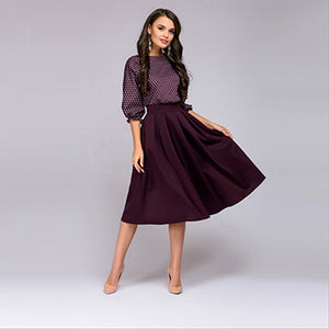 Flower Print Three Quarter sleeve patchwork Dress Women casual