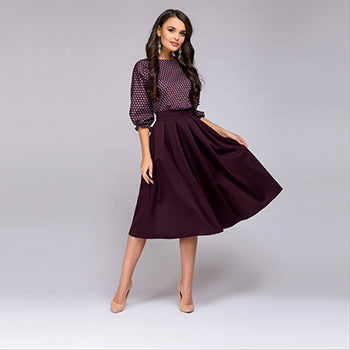 Flower Print Three Quarter sleeve patchwork Dress Women casual
