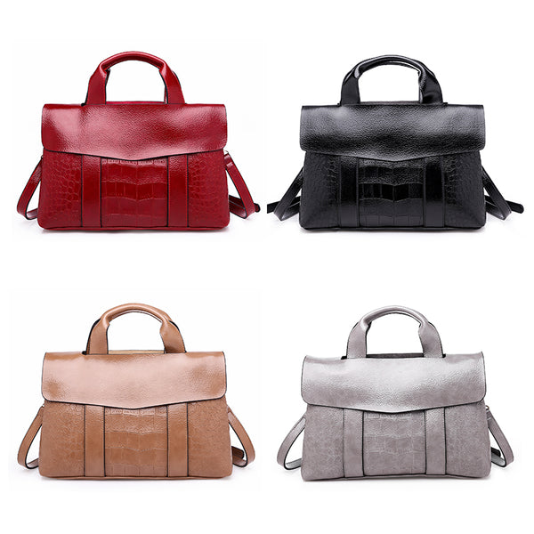 Double Layer Waxy Leather Handbag Luxury Crocodile Women Bags High capacity Bag PU Leather