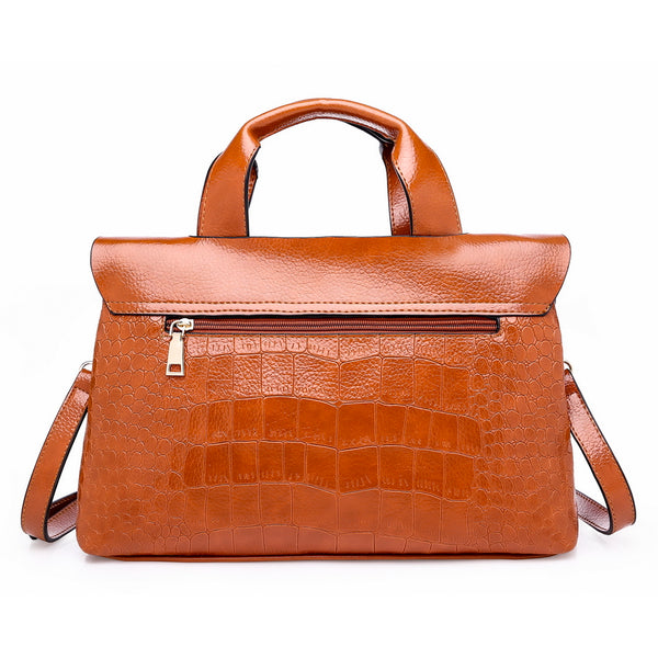 Double Layer Waxy Leather Handbag Luxury Crocodile Women Bags High capacity Bag PU Leather
