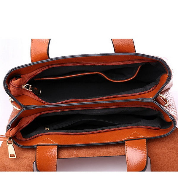 Double Layer Waxy Leather Handbag Luxury Crocodile Women Bags High capacity Bag PU Leather